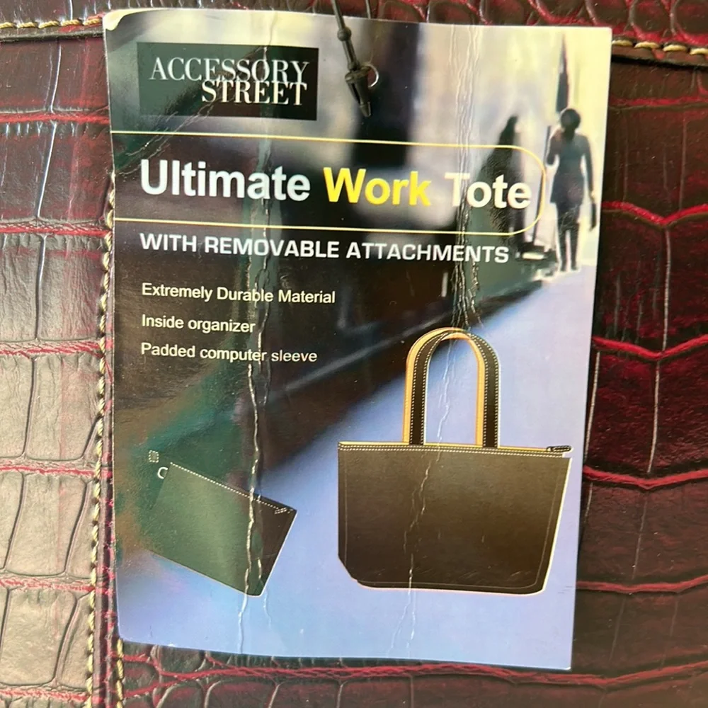 Accessory Street Ultimate Work Tote Burgundy Croc Embossed‎ Laptop Bag NWT